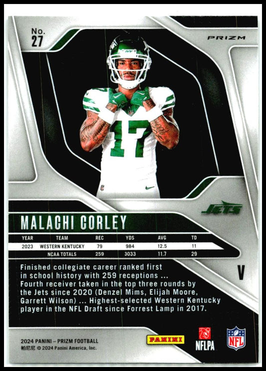 2024 Panini Prizm Rookie Variations Silver Prizm #27 Malachi Corley Jets