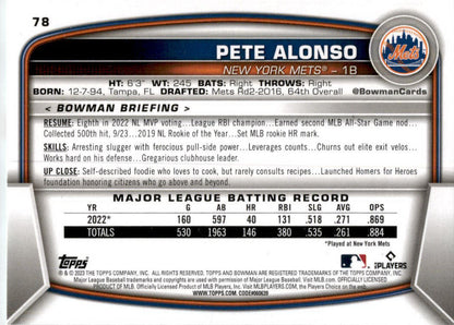2023 Bowman Sky Blue #78 Pete Alonso 385/499 New York Mets