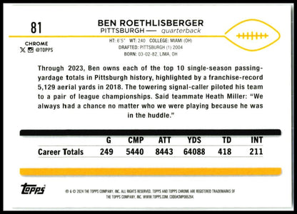 2024 Topps Chrome Gold Wave Refractor #81 Ben Roethlisberger /50 Steelers