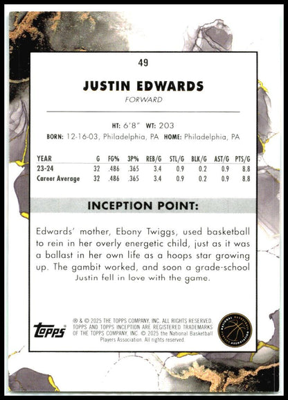 2024-25 Topps Inception Green #49 Justin Edwards Rookie Philadelphia 76ers