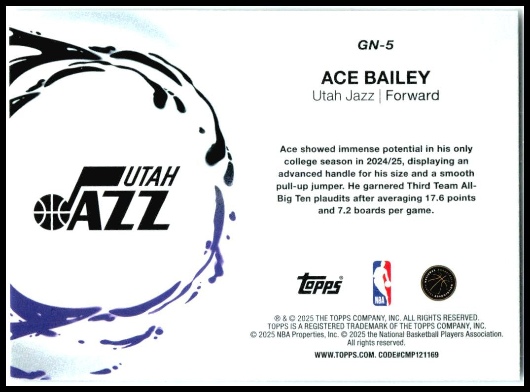 2025-26 Topps Generation Now #gn5 Ace Bailey Jazz