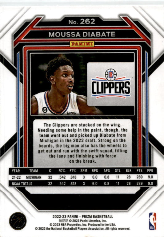 2022-23 Panini Prizm #262 Moussa Diabate Rookie Los Angeles Clippers