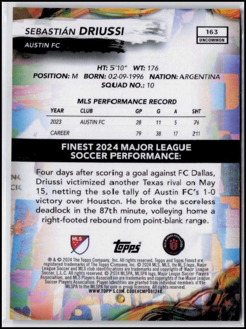 2024 Finest MLS #163 Sebastián Driussi Aqua Refractor #/75