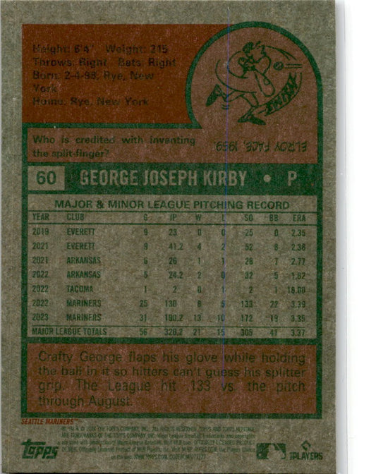 2024 Topps Heritage Purple Chrome #60 George Kirby Seattle Mariners