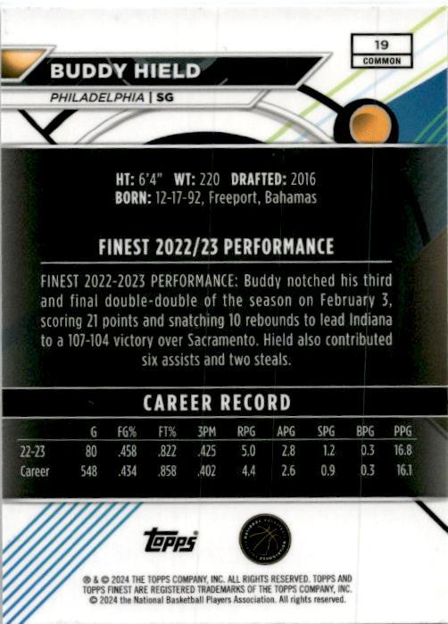 2023-24 Topps Finest #19 Buddy Hield Philadelphia