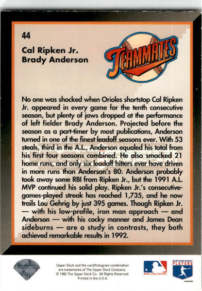 1993 Upper Deck #44 Cal Ripken Jr. / Brady Anderson Baltimore Orioles