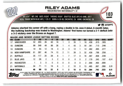 2022 Topps Chrome X-Factor Riley Adams Rookie Washington Nationals #103