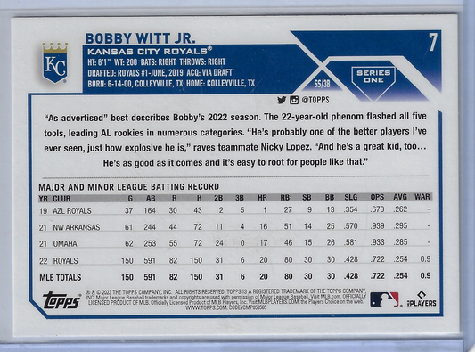 2023 Topps Series 1 - Bobby Witt Jr. #7