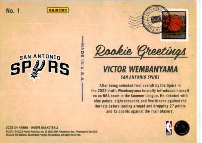 2023-24 Hoops Winter  Rookie Greetings #1 Victor Wembanyama San Antonio Spurs