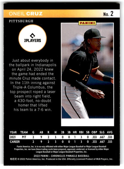 2022 Panini Pinnacle Oneil Cruz Pittsburgh Pirates #2