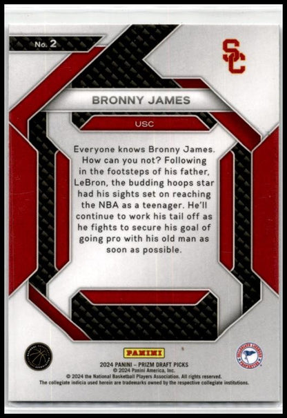 2024 Panini Prizm Draft Picks New Recruits #2 Bronny James Jr. USC Trojans