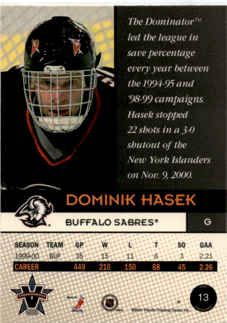 2000-01 Pacific Vanguard #13 Dominik Hasek  Buffalo Sabres