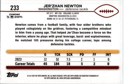 2024 Topps Chrome Checkerboard #233 Jer'Zhan Newton Washington