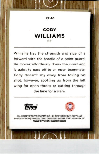 2023-24 Bowman University Chrome #PP-10 Cody Williams Colorado Buffaloes