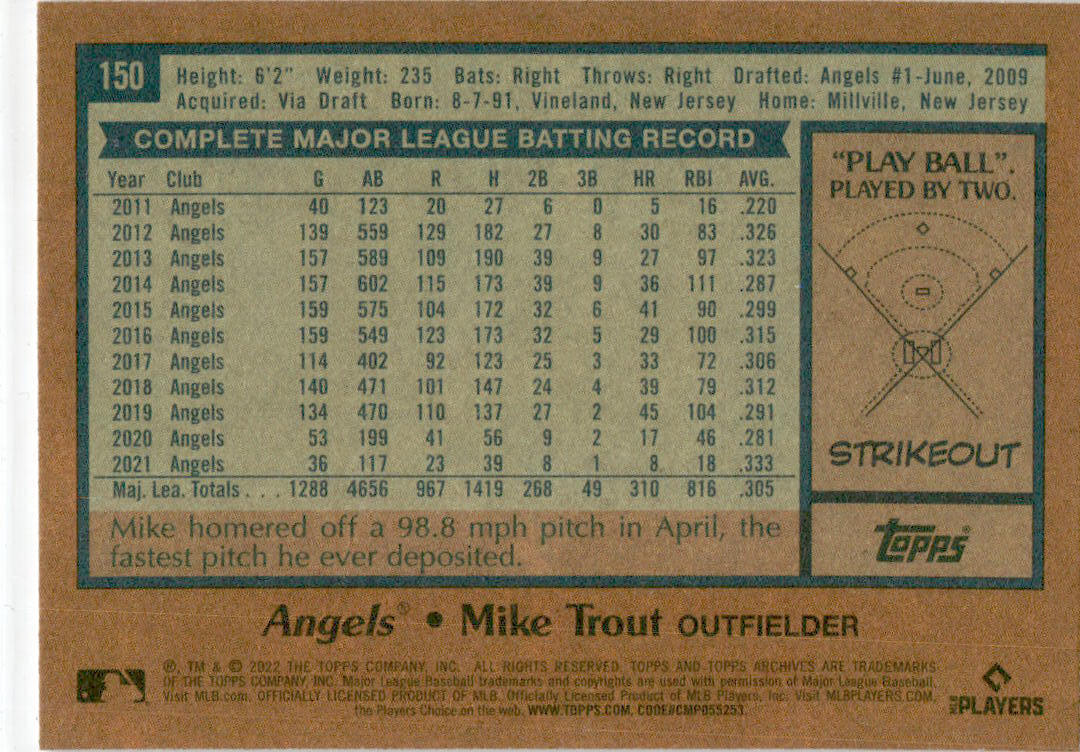 2022 Topps Archives #150 Mike Trout Los Angeles Angels