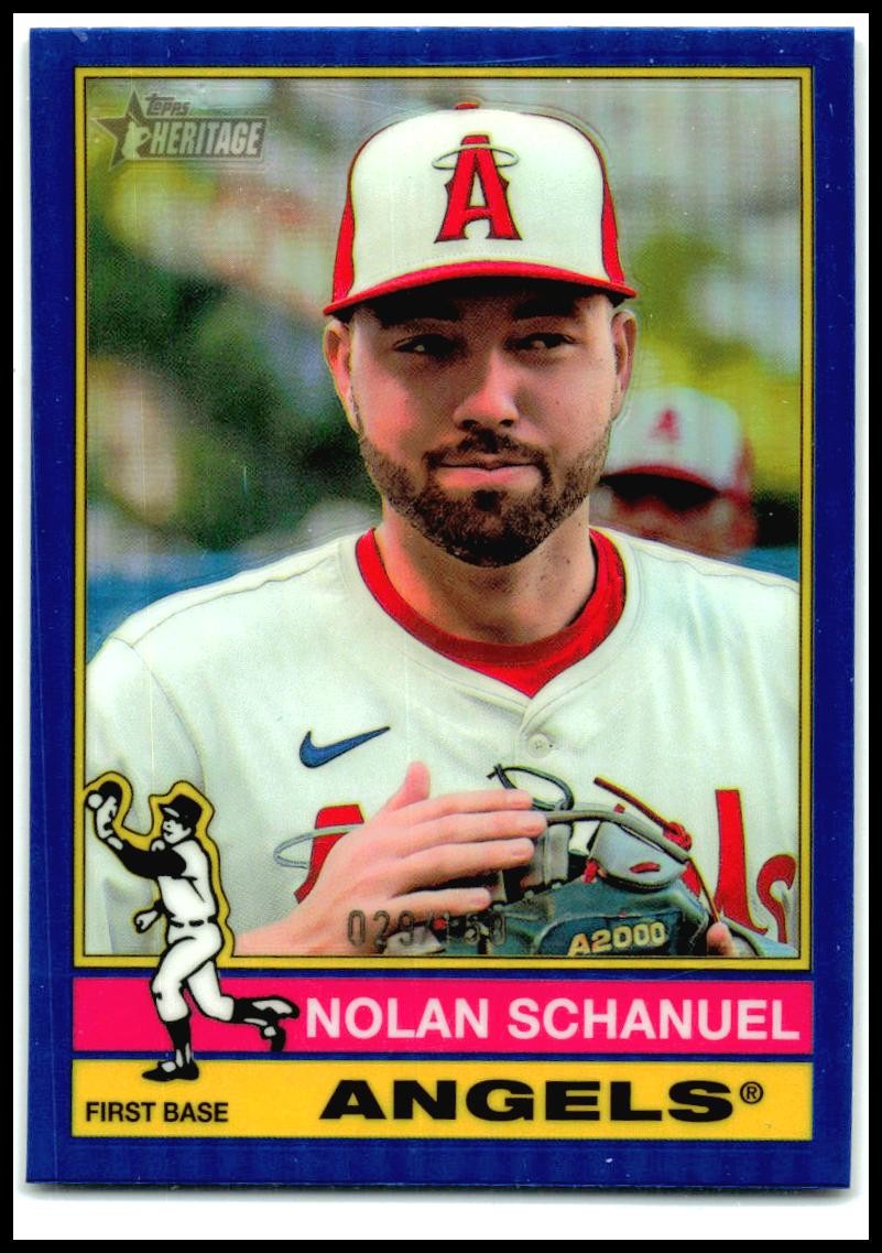 2025 Topps Heritage Chrome Blue Refractor #273 Nolan Schanuel Angels