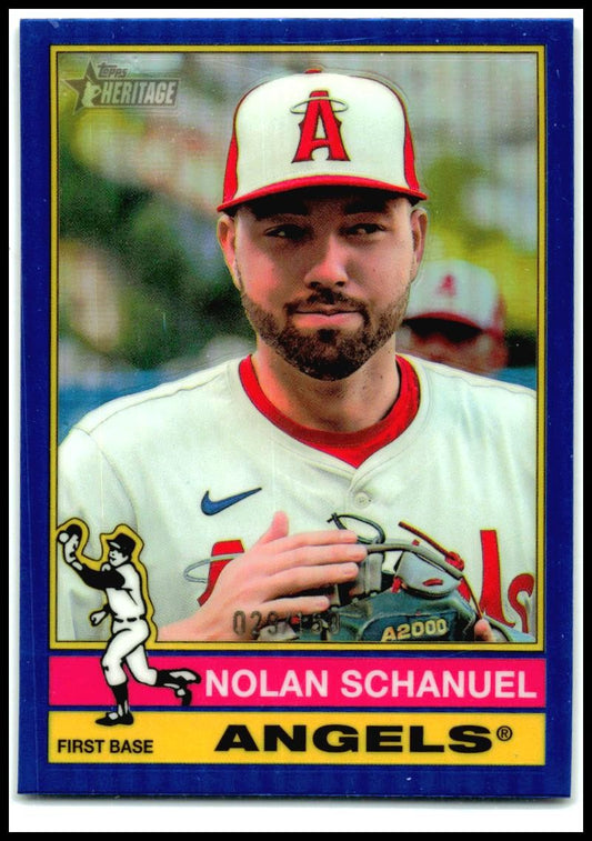 2025 Topps Heritage Chrome Blue Refractor #273 Nolan Schanuel Angels