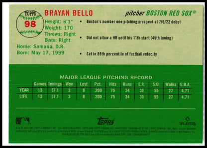 2023 Topps Chrome Platinum Anniversary #98 Brayan Bello Rookie Boston Red Sox