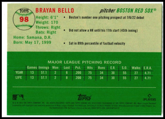 2023 Topps Chrome Platinum Anniversary #98 Brayan Bello Rookie Boston Red Sox