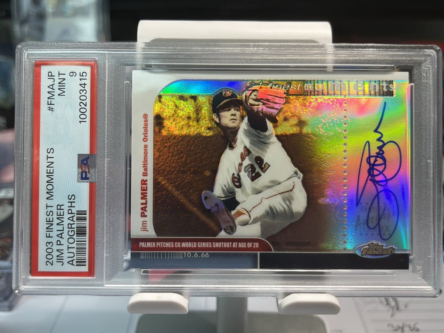 2003 Topps Finest Moments #FMA-JP Jim Palmer Auto PSA 9 Mint Autograph Card