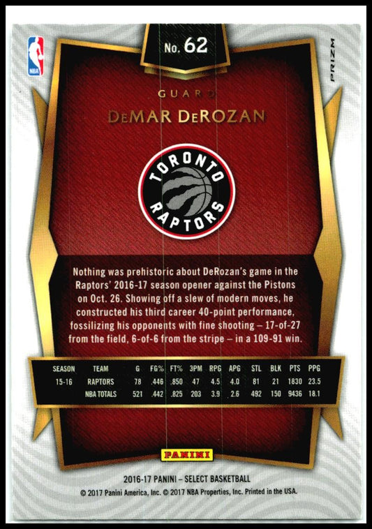 2016-17 Panini Select Silver Prizms #62 DeMar DeRozan Toronto Raptors