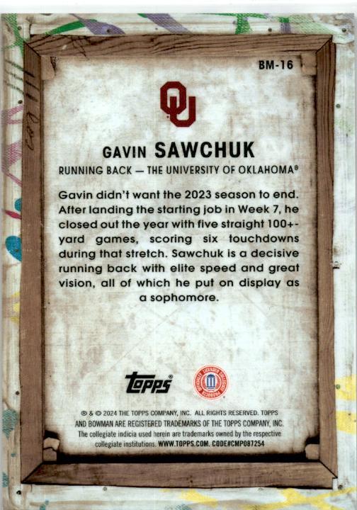 2024 Bowman Best University Master Pieces #BM-16 Gavin Sawchuk Oklahoma