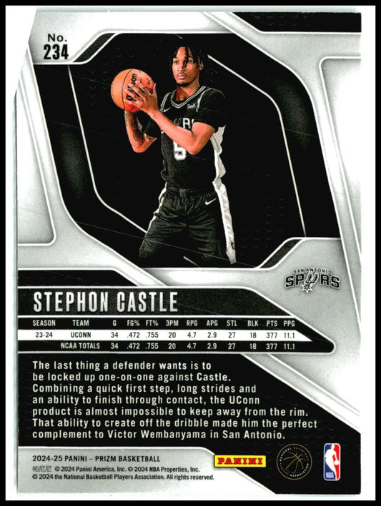 2024-25 Panini Prizm #234 Stephon Castle Rookie San Antonio Spurs