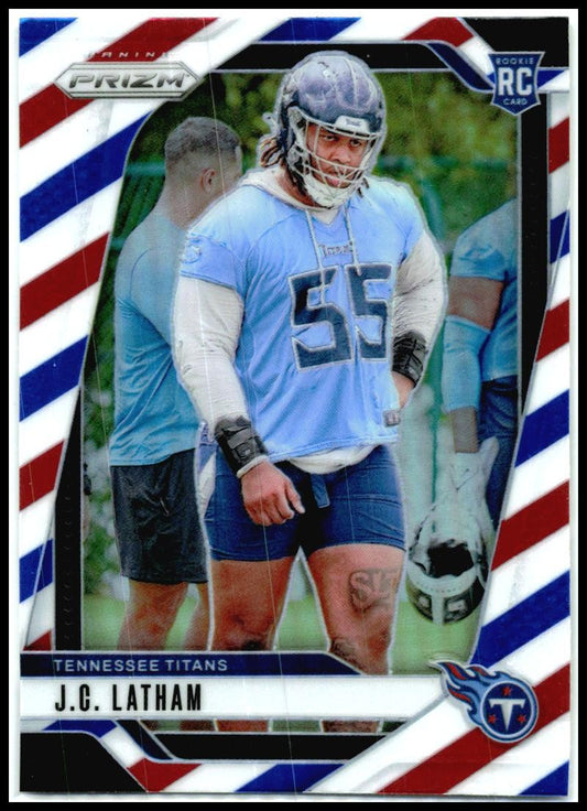 2024 Panini Prizm Red White and Blue #334 J.C. Latham Rookie Tennessee Titans