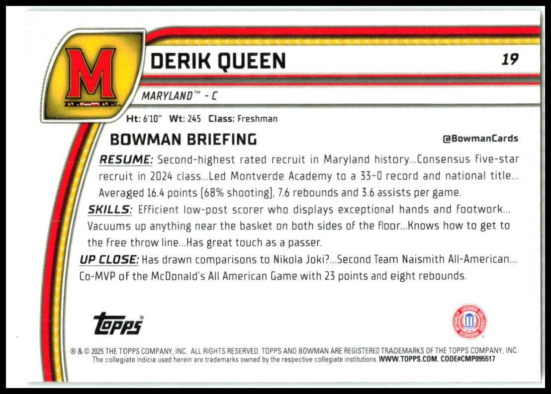 2024-25 Bowman University Chrome Black Wave Refractor #19 Derik Queen Pelicans