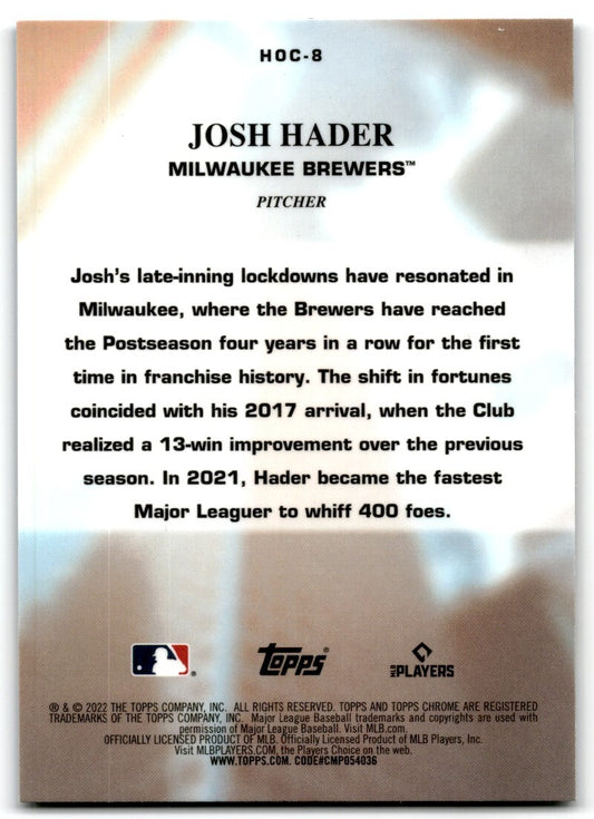 2022 Topps Chrome Heart of the City Josh Hader Milwaukee Brewers #HOC-8