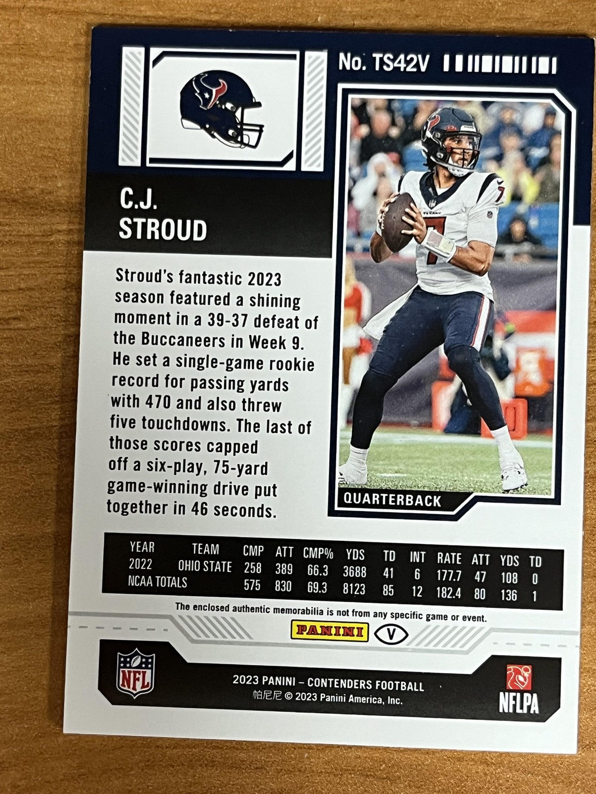 2023i Contenders Rookie Ticket Swatches #TS42V C.J. Stroud Houston Texans