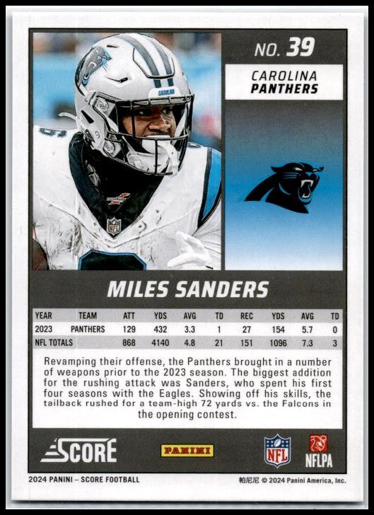 2024 Score Cubic #39 Miles Sanders #/120 Carolina Panthers