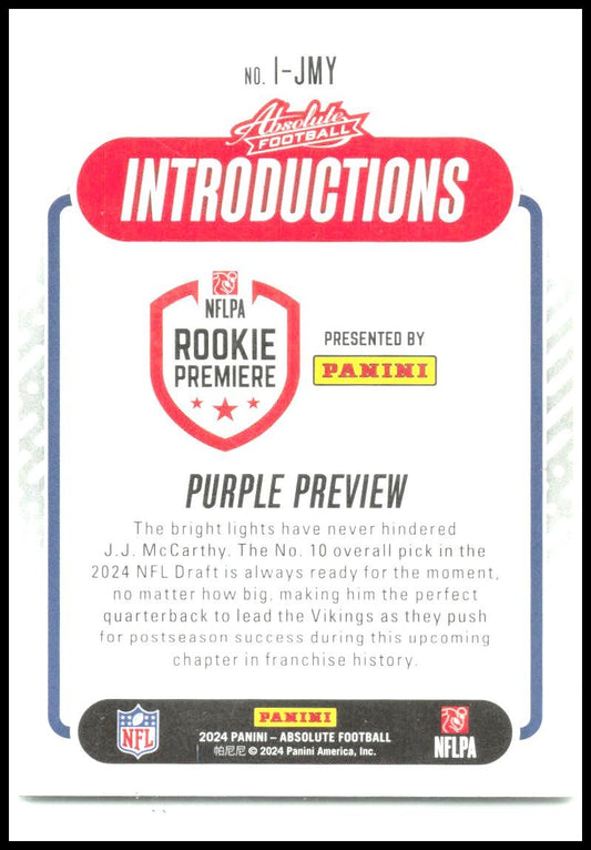2024 Panini Absolute Introductions #I-JMY J.J. McCarthy Minnesota Vikings