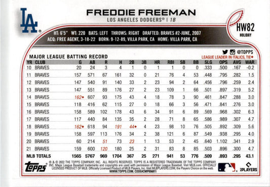 2022 Topps Holiday #HW82 Freddie Freeman Los Angeles Dodgers