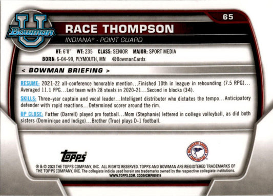 2022-23 Bowman University Chrome #65 Race Thompson Indiana Hoosiers