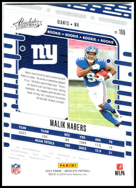 2024 Panini Absolute Retail #106 Malik Nabers Rookie New York Giants