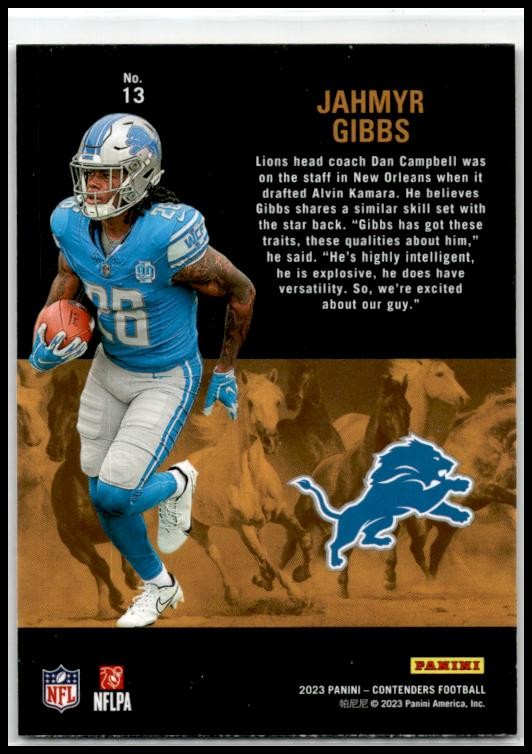 2023 Panini Contenders Rookie Stallions #13 Jahmyr Gibbs Detroit Lions
