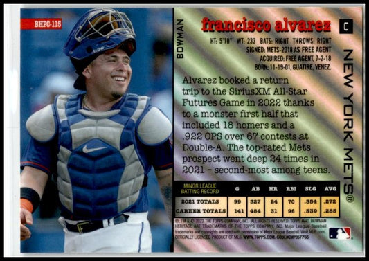2022 Bowman Heritage Chrome Prospects #BHPC-115 Francisco Alvarez New York Mets