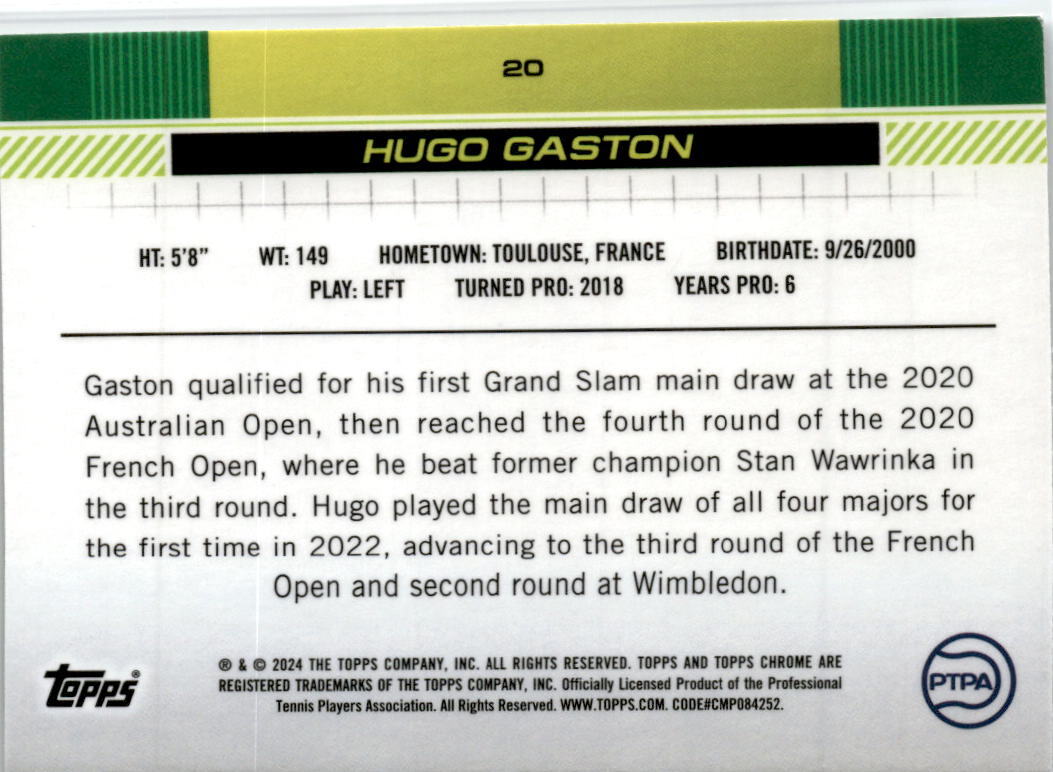 2024 Topps Chrome Tennis # Hugo Gaston
