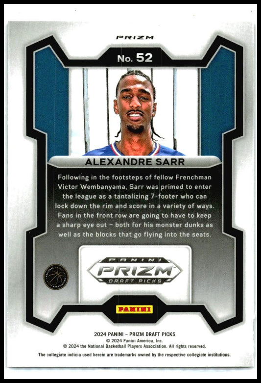 2024 Prizm Draft Picks Purple Wave #52 Alexandre Sarr Rookie