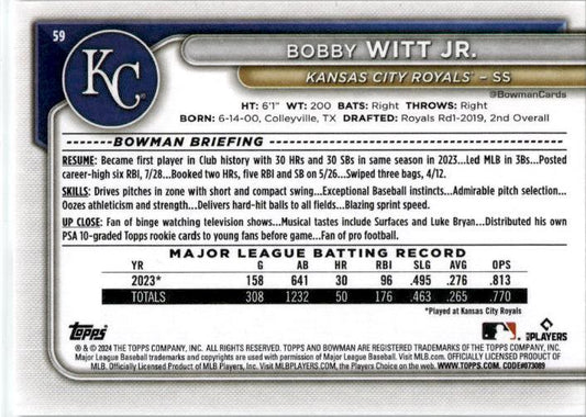 2024 Bowman #59 Bobby Witt Jr. Kansas City Royals