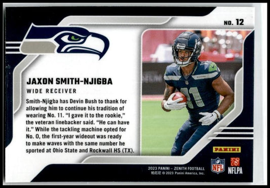 2023 Panini Zenith Behind the Numbers #12 Jaxon Smith-Njigba Seattle Seahawks