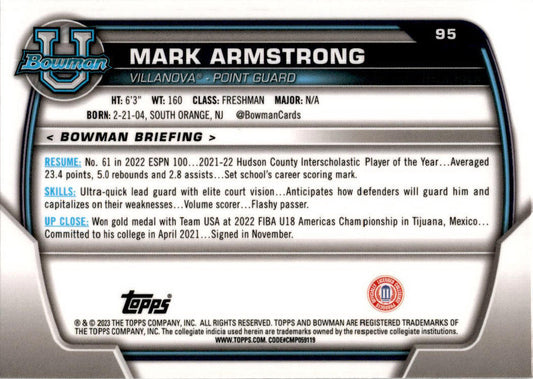2022-23 Bowman University Chrome #95 Mark Armstrong Villanova Wildcats