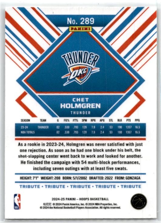 2024-25 Hoops #289 Chet Holmgren Oklahoma City Thunder