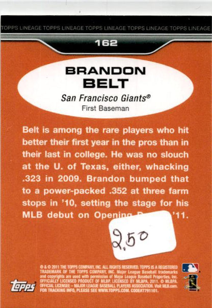 2011 Topps Lineage #162 Brandon Belt Rookie San Francisco Giants