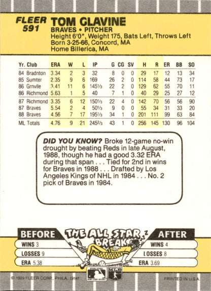 1989 Fleer #591 Tom Glavine Atlanta Braves