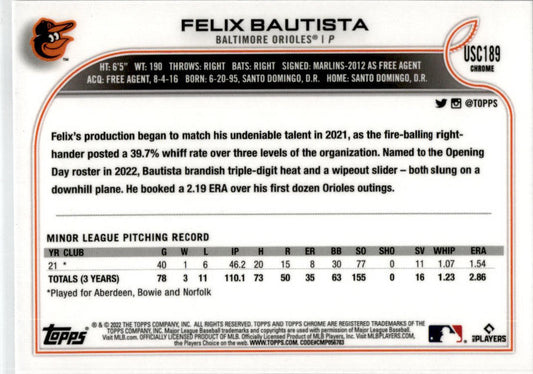 2022 Topps Update Purple #US225 Felix Bautista Baltimore Orioles