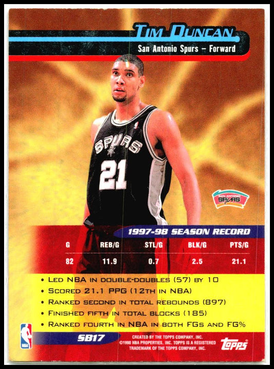1998-99 Topps Chrome Season's Best Refractors #SB17 Tim Duncan San Antonio Spurs