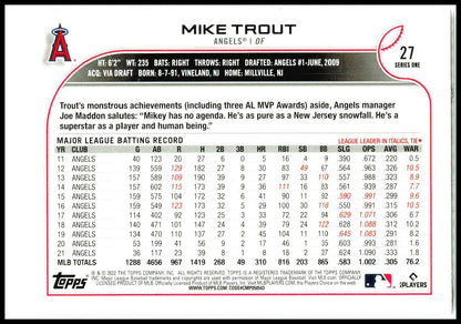 2022 Topps #27 Mike Trout Los Angeles Angels