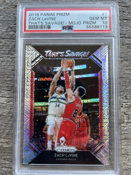 2018-19 Panini Prizm That's Savage! #7 Zach LaVine PSA 10  Chicago Bulls 13/25